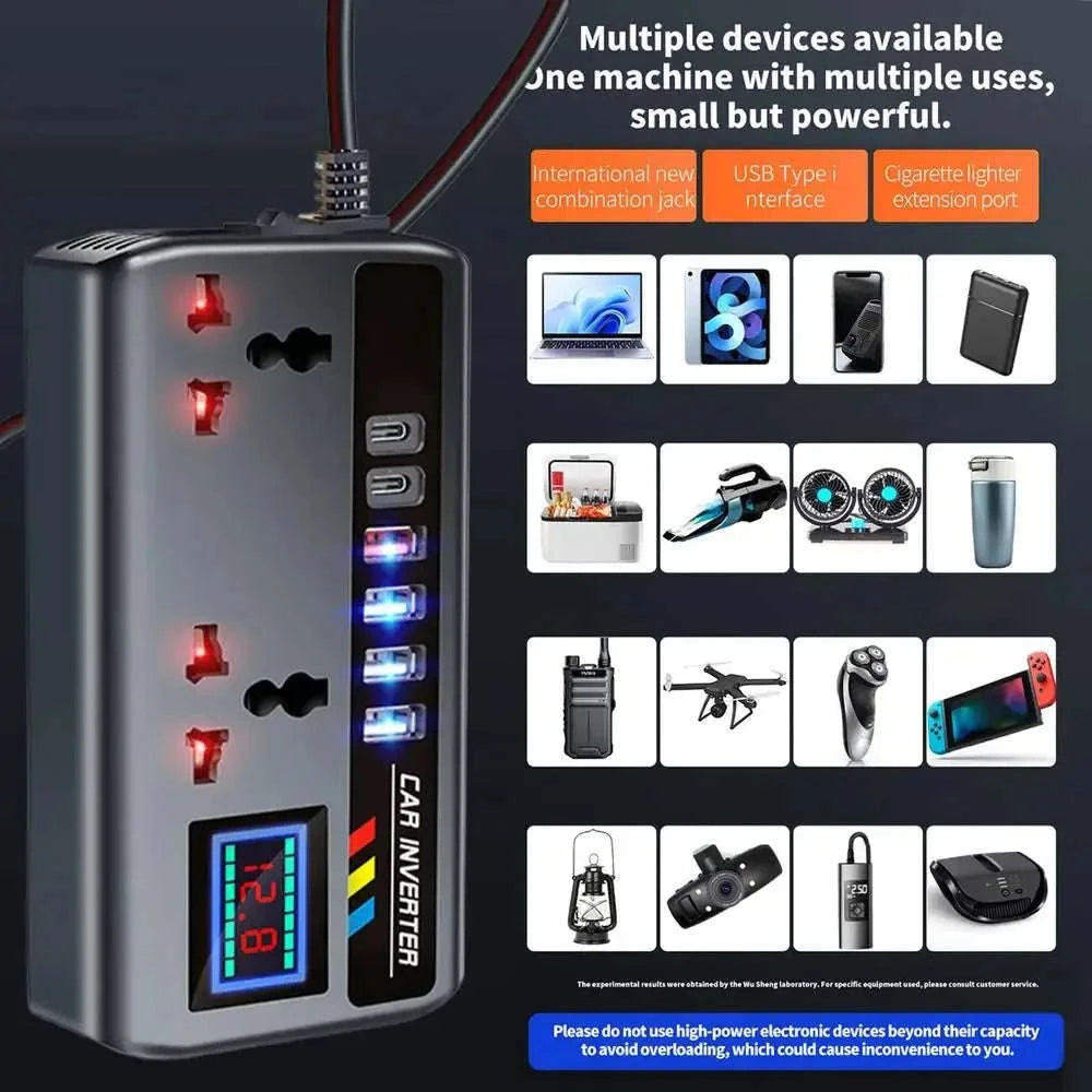 Portable Car Power Inverter 12V/24V to 110V/220V with 4 USB Ports-12V24V to 220V B