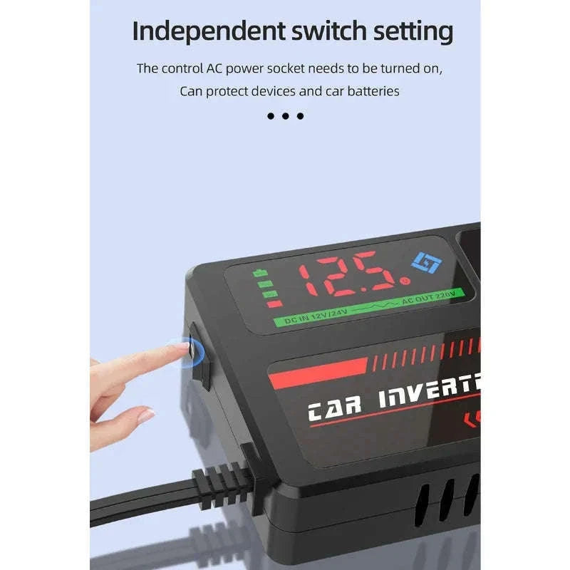 Portable Car Power Inverter 12V/24V to 110V/220V with 4 USB Ports-12V24V to 220V B