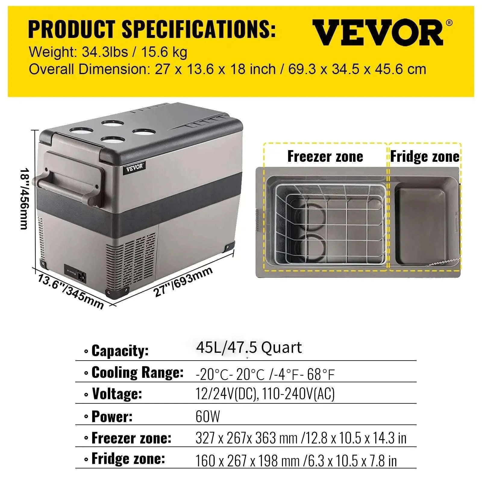 Portable Car Refrigerator Freezer with Compressor Cooling-45L / United States