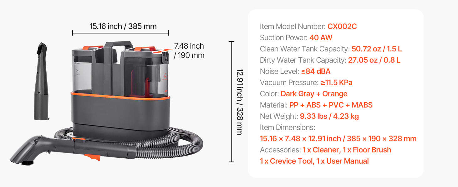 Portable Carpet Cleaner Machine with Dual Water Tanks-15.16x7.48x12.91inch / United States