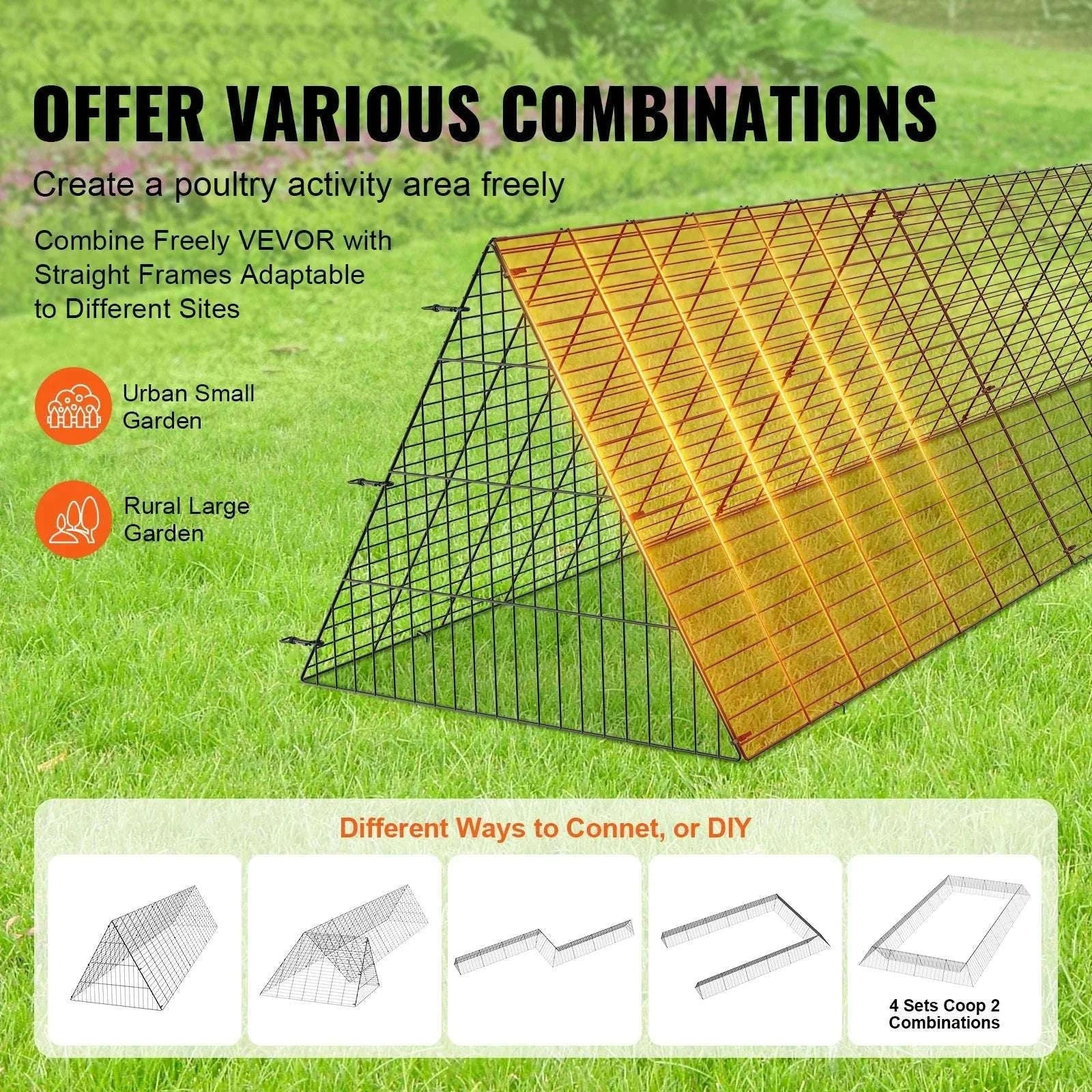 Portable Chicken Tunnel Run for Yard with Cover, 118" Coop Extension-United States / metal