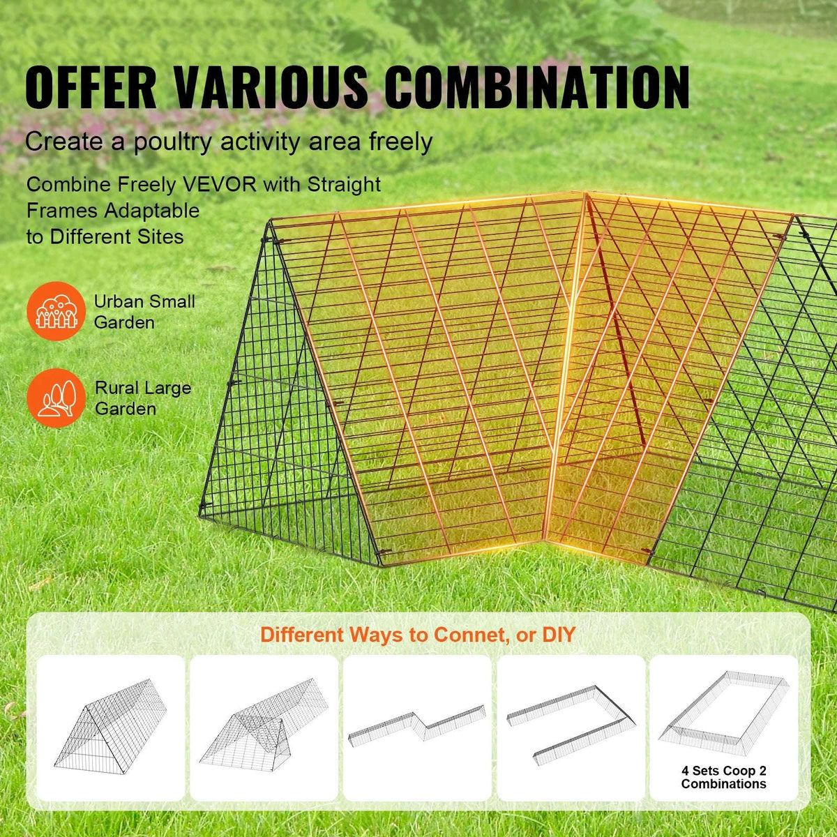 Portable Chicken Tunnel with Corner Frame, 157.5 x 39.4 x 24.2 in-Straight x Corner / United Kingdom
