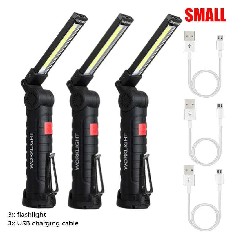 Portable COB LED Flashlight USB Rechargeable Work Light-W51 Small 3pcs
