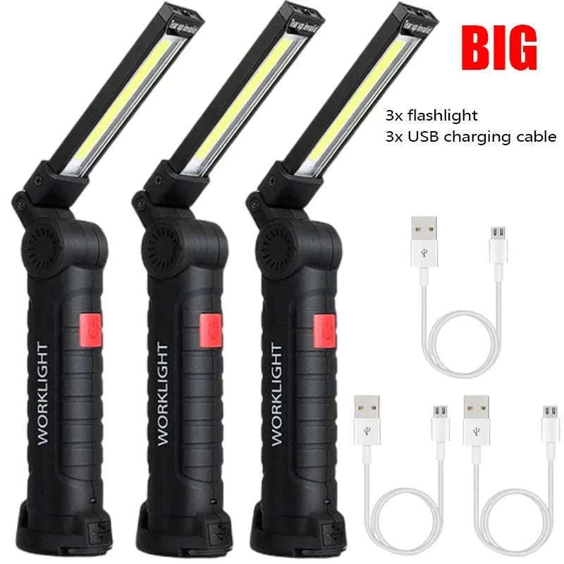 Portable COB LED Flashlight USB Rechargeable Work Light-W51 Small 3pcs