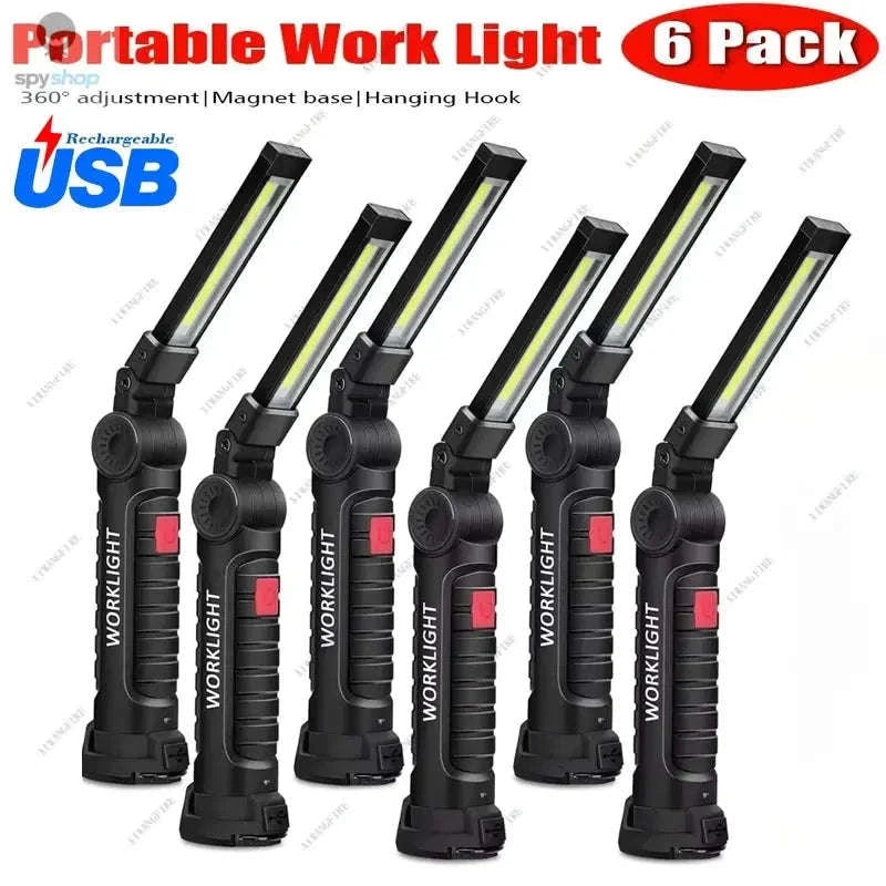 Portable COB LED Work Light – Magnetic, USB‑Rechargeable, Multi‑Mode Illumination-Big-6PCS