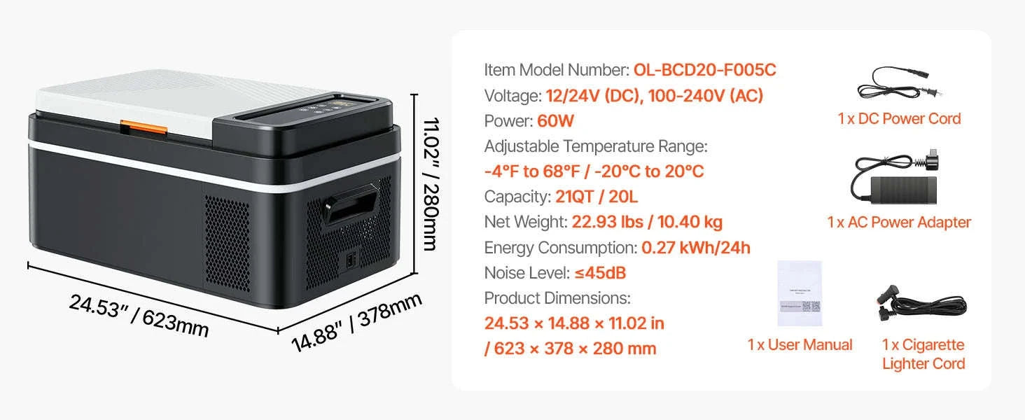 Portable Compressor Cooler 15L-55L 12V/24V DC 110-240V AC-22L NEW / Germany