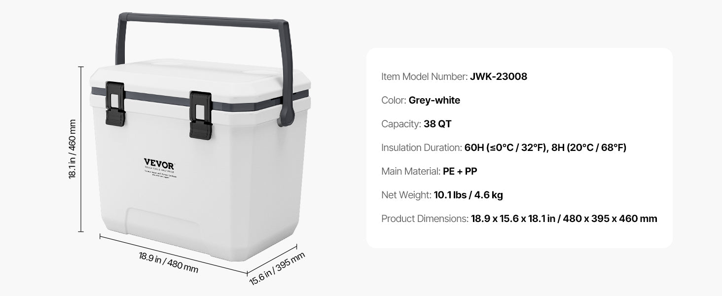 Portable Hard Cooler with Ice Retention, Heavy-Duty Handles and Cup Holder