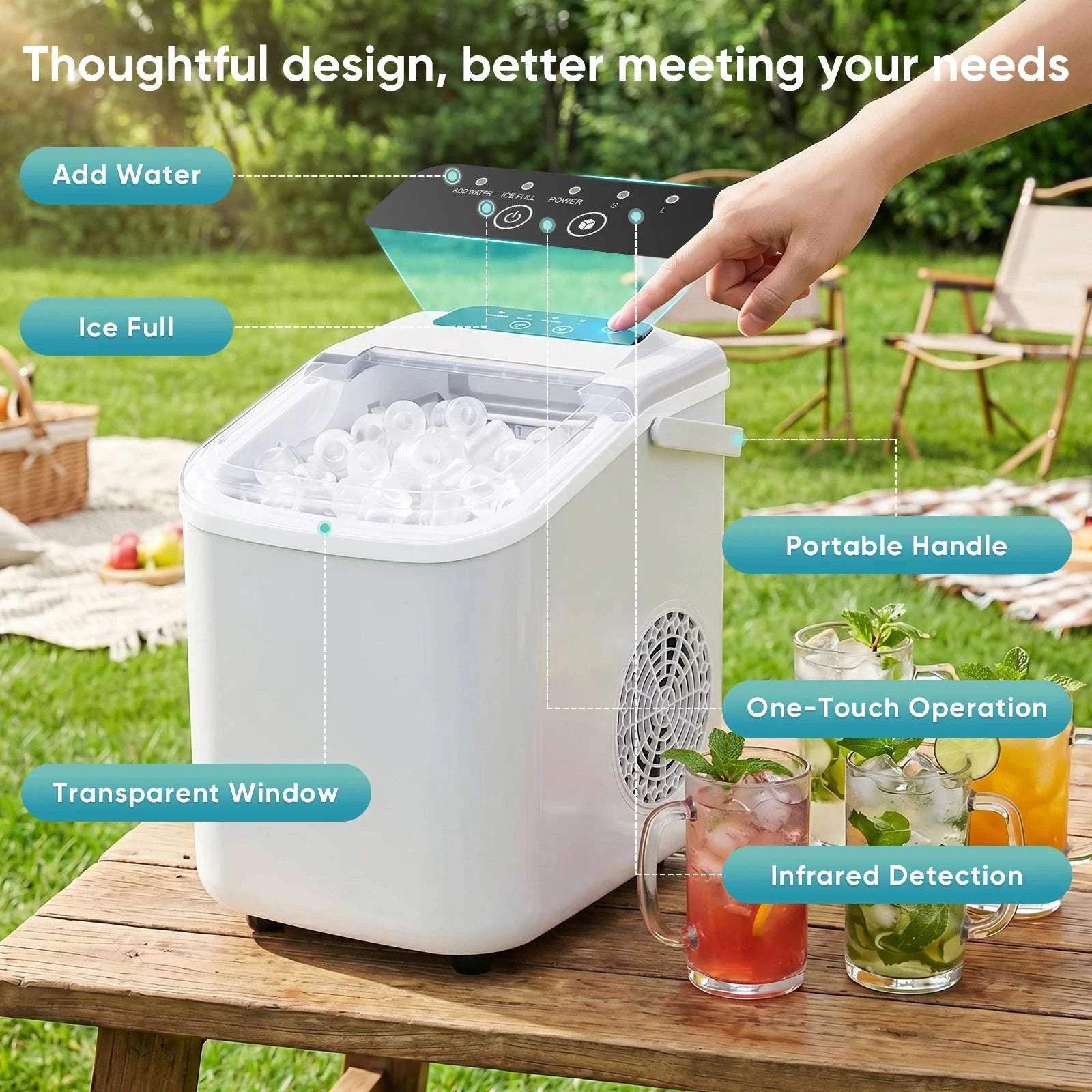 Portable Countertop Ice Maker – 9 Cubes in 6 Minutes, 26lb Daily-Pink / United States
