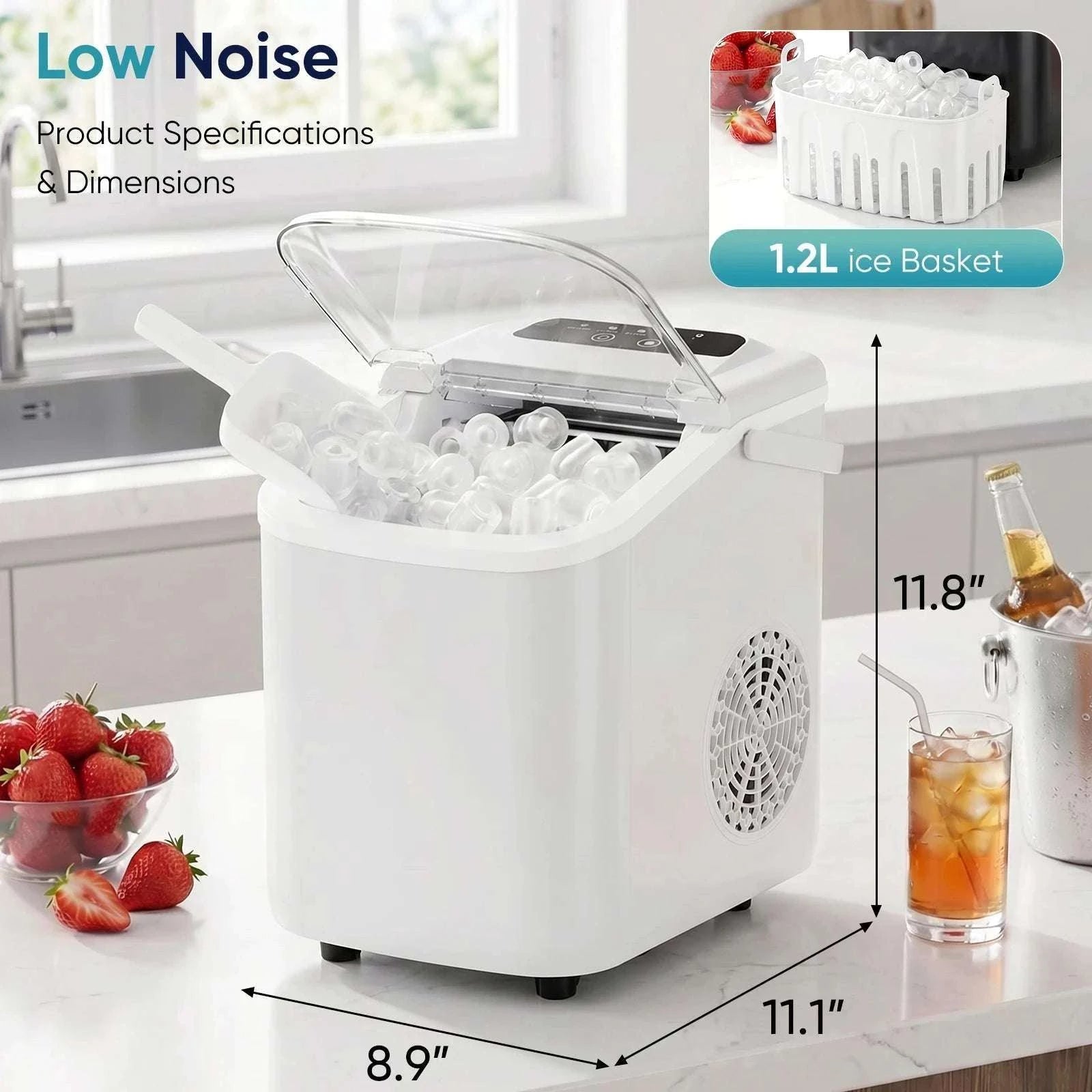 Portable Countertop Ice Maker – 9 Cubes in 6 Minutes, 26lb Daily-Pink / United States