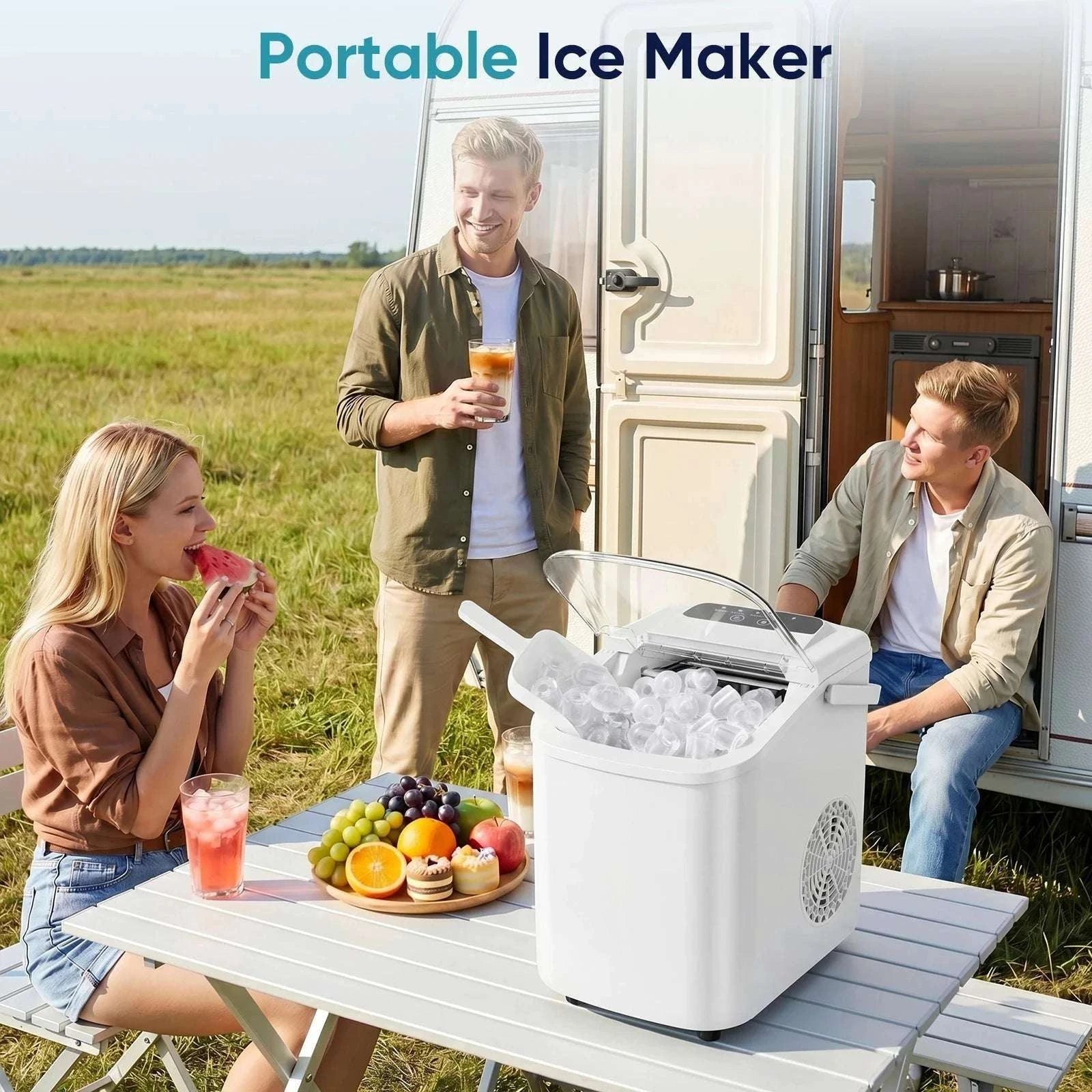 Portable Countertop Ice Maker – 9 Cubes in 6 Minutes, 26lb Daily-Pink / United States