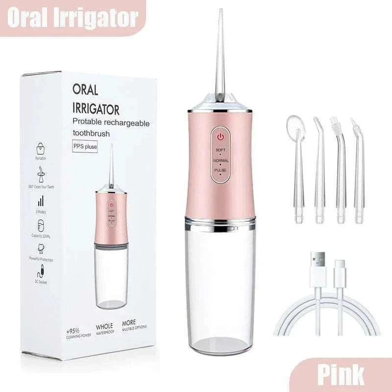 Portable Dental Water Flosser USB Rechargeable with 4 Jet Tips-059-Pink