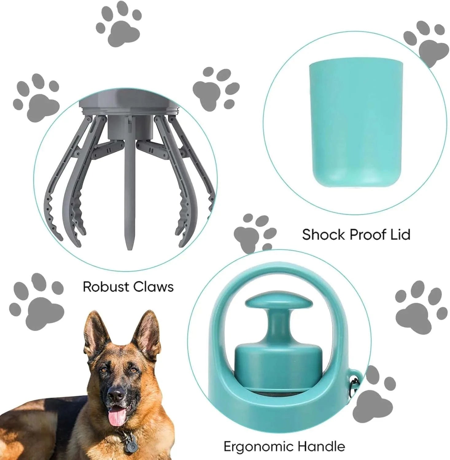 Portable Dog Pooper Scooper with One-Hand Claw & Bag Holder-Blue / United States