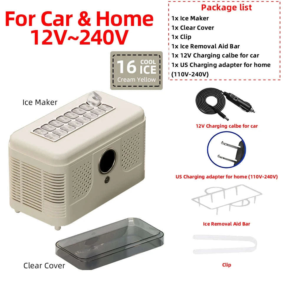 Portable Dual-Use Ice Maker for Car and Home-EU Car-Home-Beige