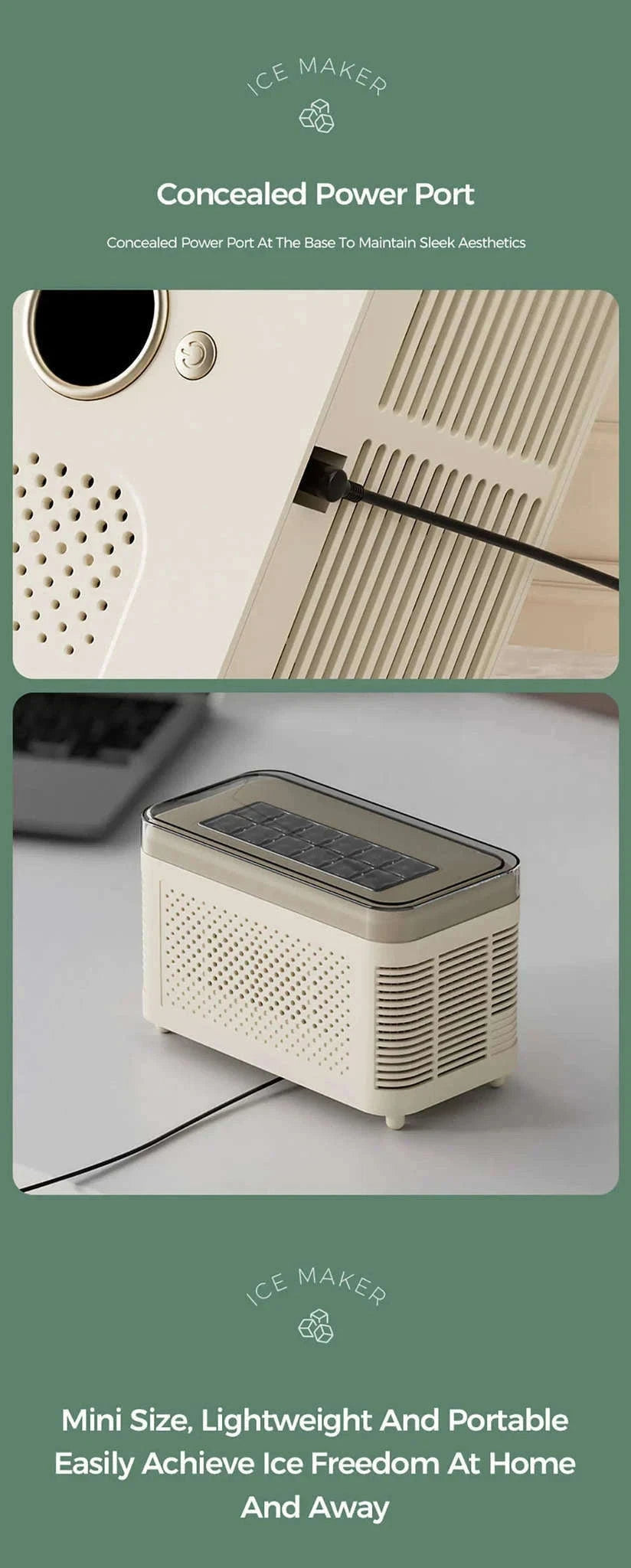 Portable Dual-Use Ice Maker for Car and Home-EU Car-Home-Beige