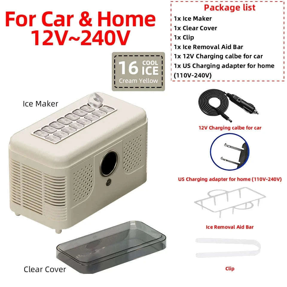 Portable Dual-Use Ice Maker for Car and Home-EU Car-Home-Beige