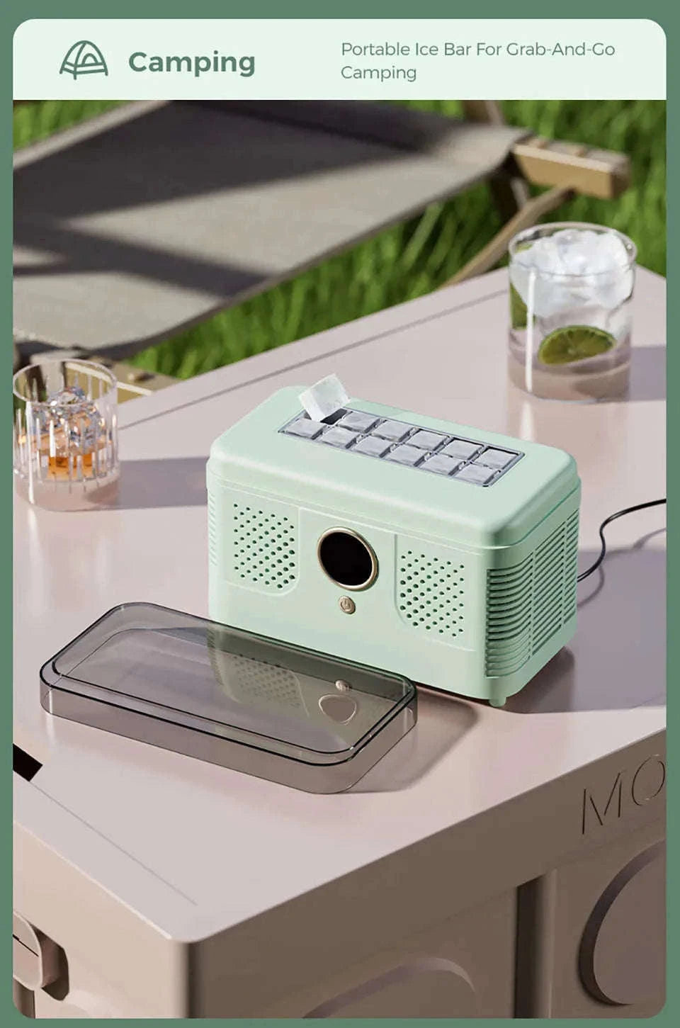 Portable Dual-Use Ice Maker for Car and Home-EU Car-Home-Beige