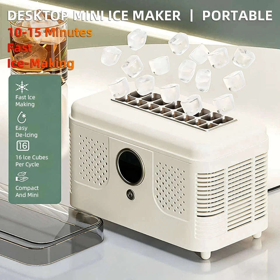 Portable Dual-Use Ice Maker for Car and Home-EU Car-Home-Beige
