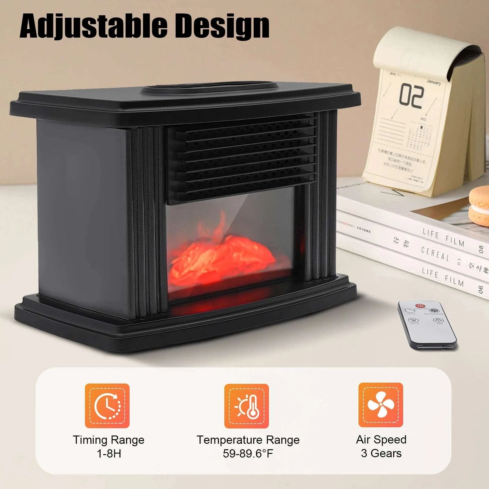 Portable Electric Fireplace Heater 1000W with 3 Speeds & Timer-black / With Remote Control / United States