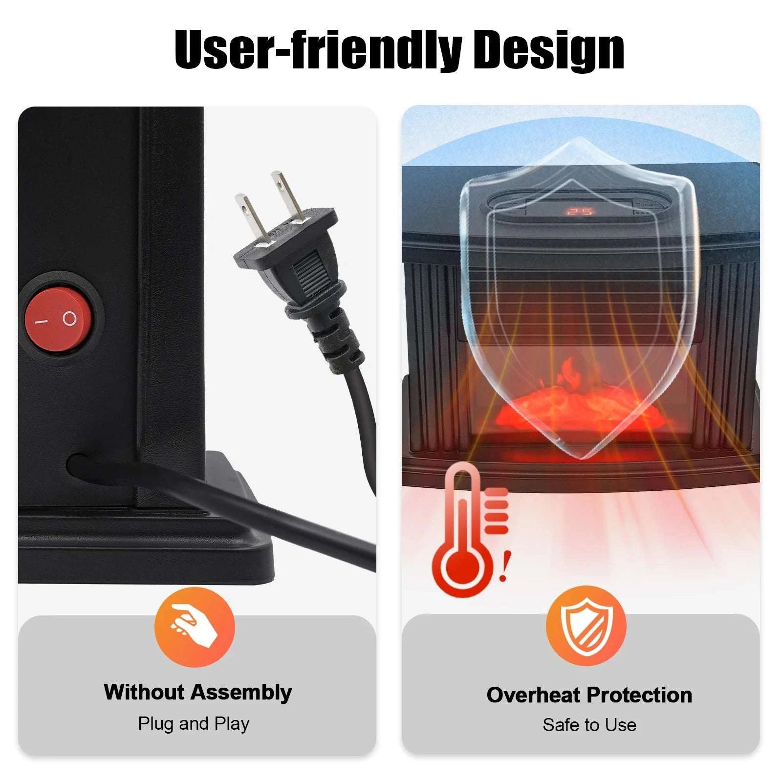 Portable Electric Fireplace Heater 1000W with 3 Speeds & Timer-black / With Remote Control / United States