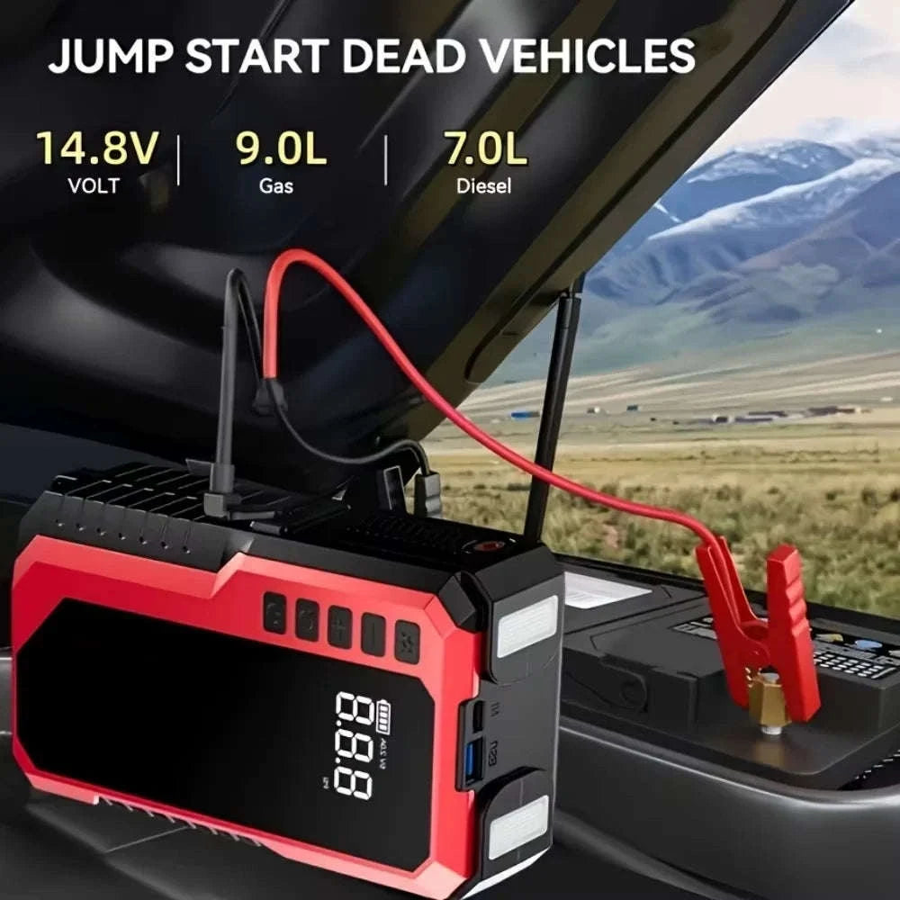 Portable Emergency Jump Starter with Air Compressor, LED Light, Power Bank and Tire Inflator-Base Model G800 / United States