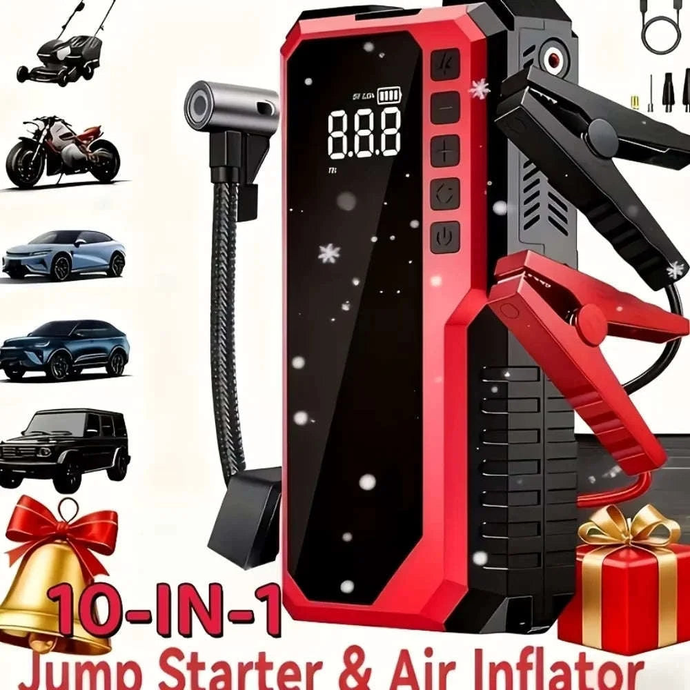 Portable Emergency Jump Starter with Air Compressor, LED Light, Power Bank and Tire Inflator-Base Model G800 / United States