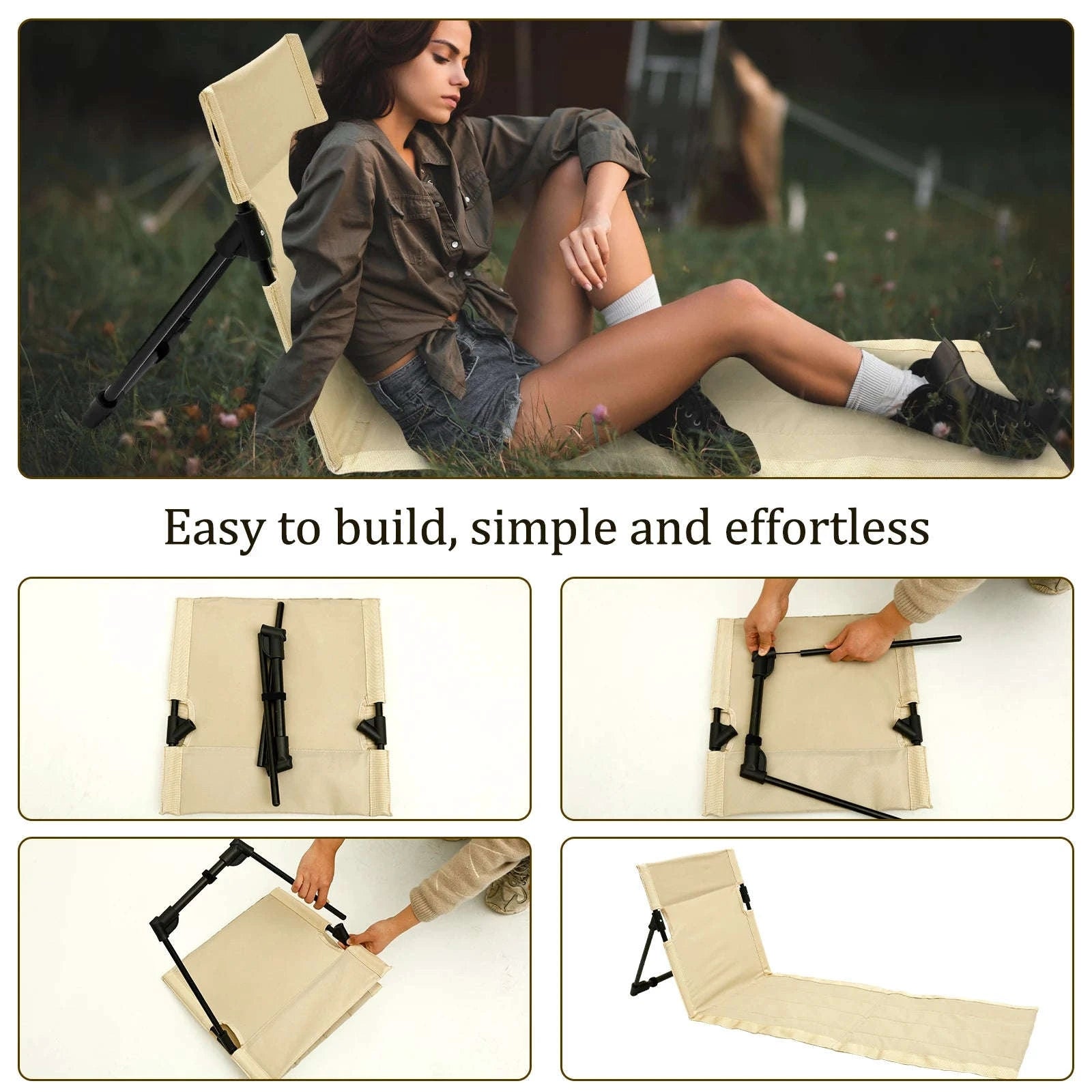 Portable Foldable Camping Floor Chair with Back Support-army green / China Mainland