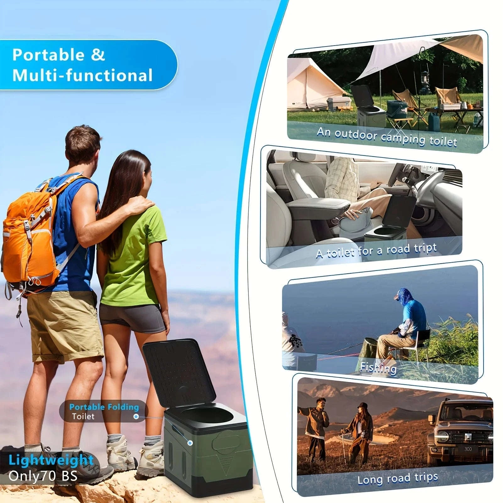 Portable Foldable Camping Toilet-Black