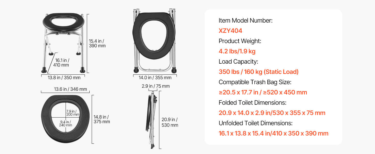 Portable Foldable Toilet for Camping with Soft Seat-350 lbs / United States