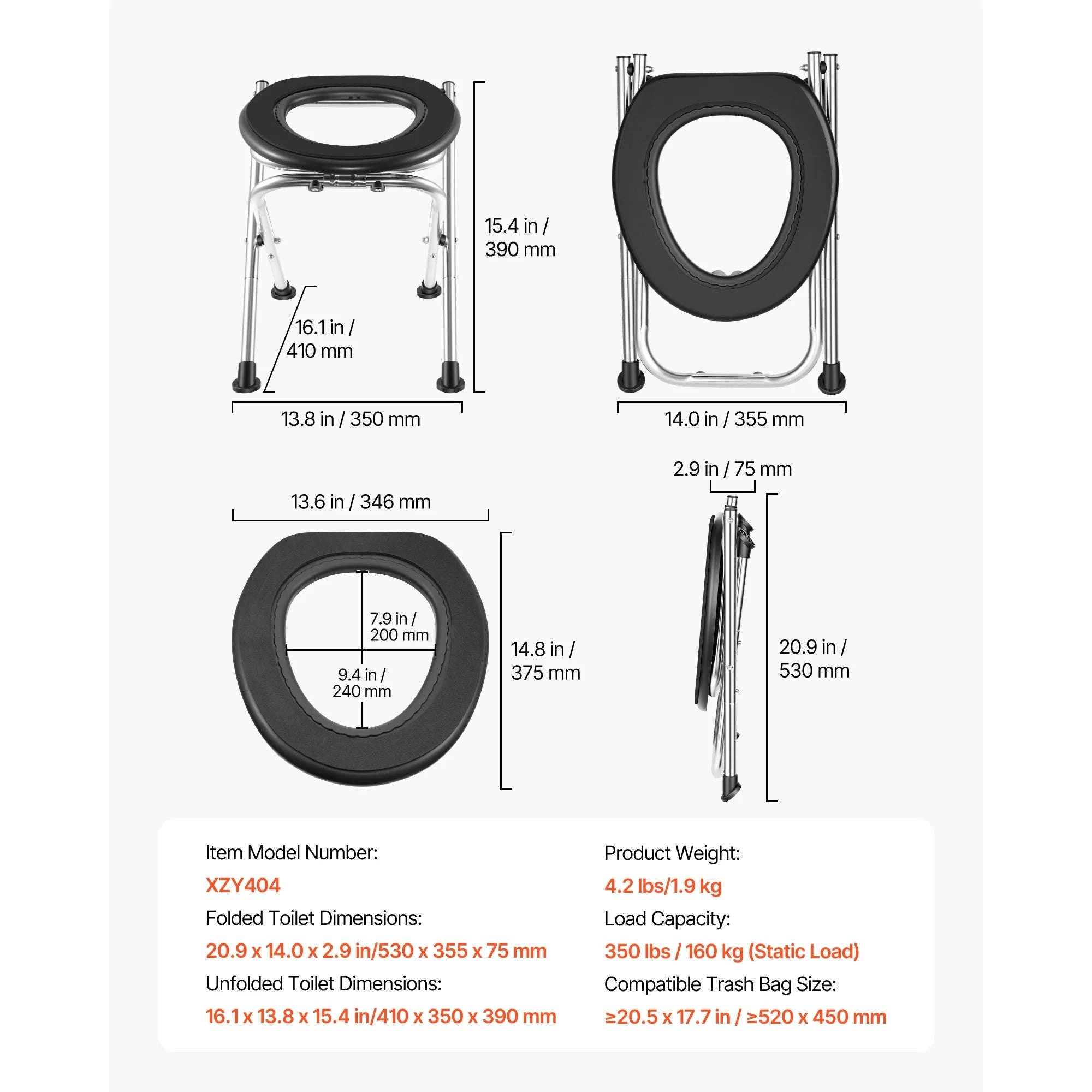 Portable Foldable Toilet for Camping with Soft Seat-350 lbs / United States