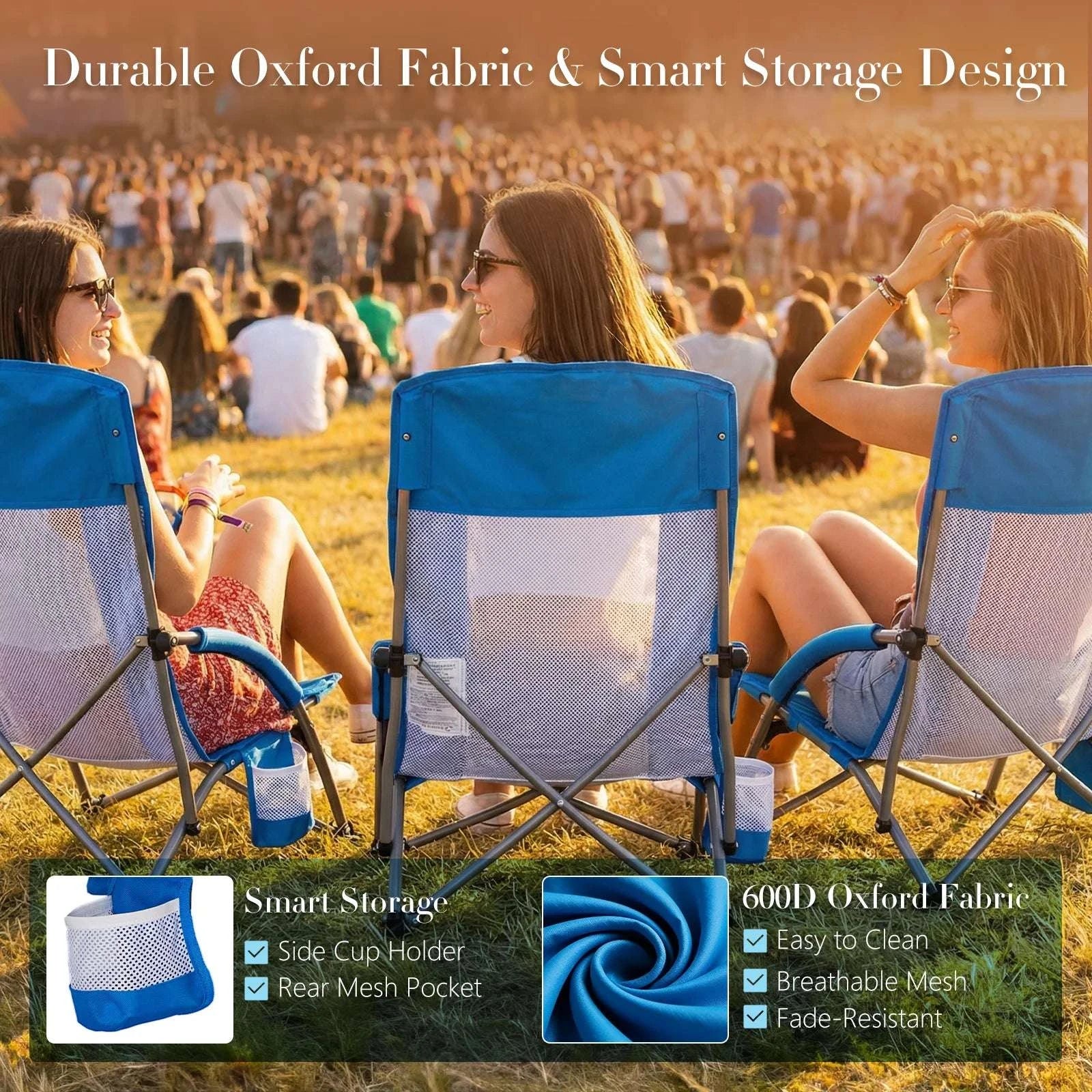 Portable Folding Beach Camping Chair with Cup Holder & Storage-Blue / United States
