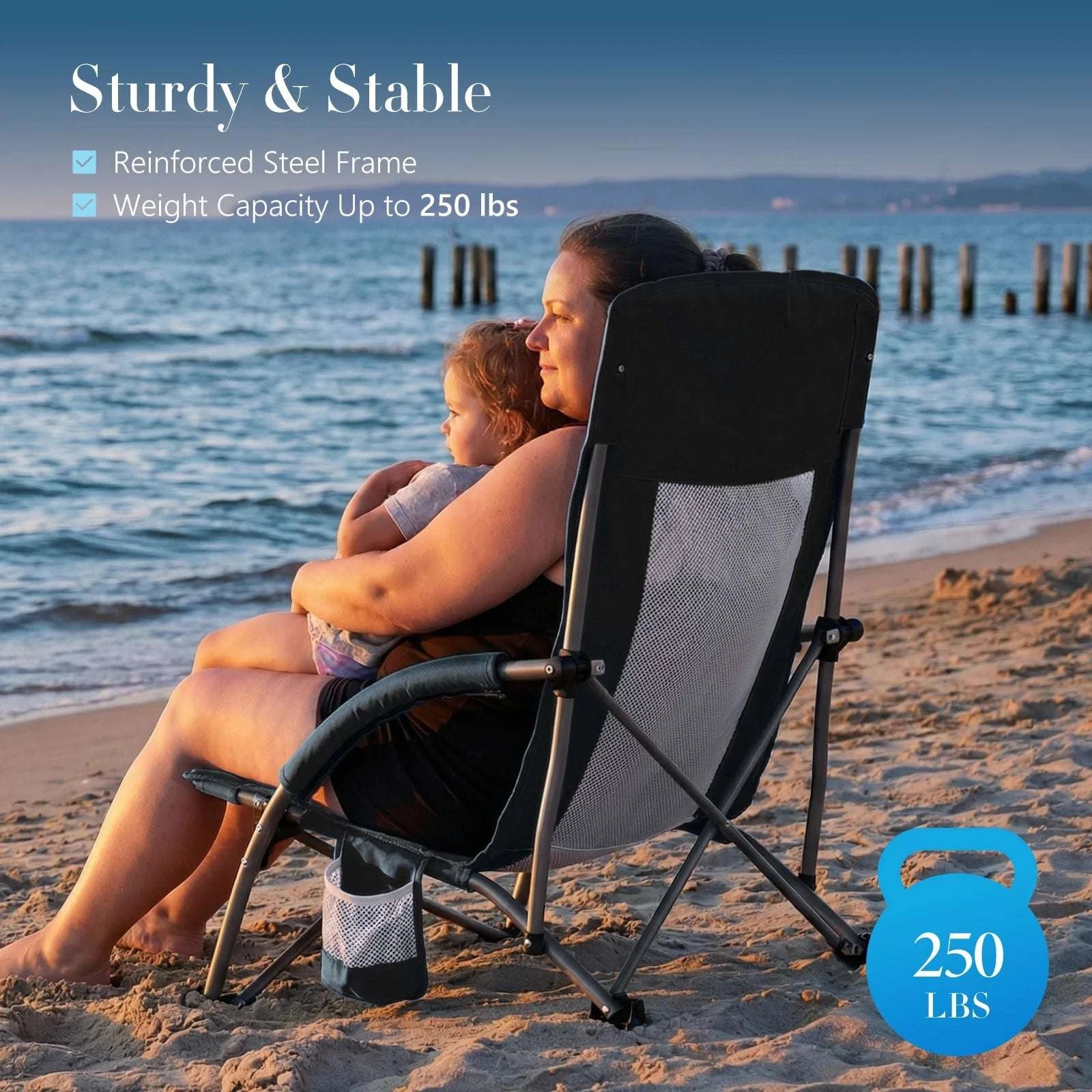 Portable Folding Camping Chair with Cup Holder and Steel Frame-Blue / United States