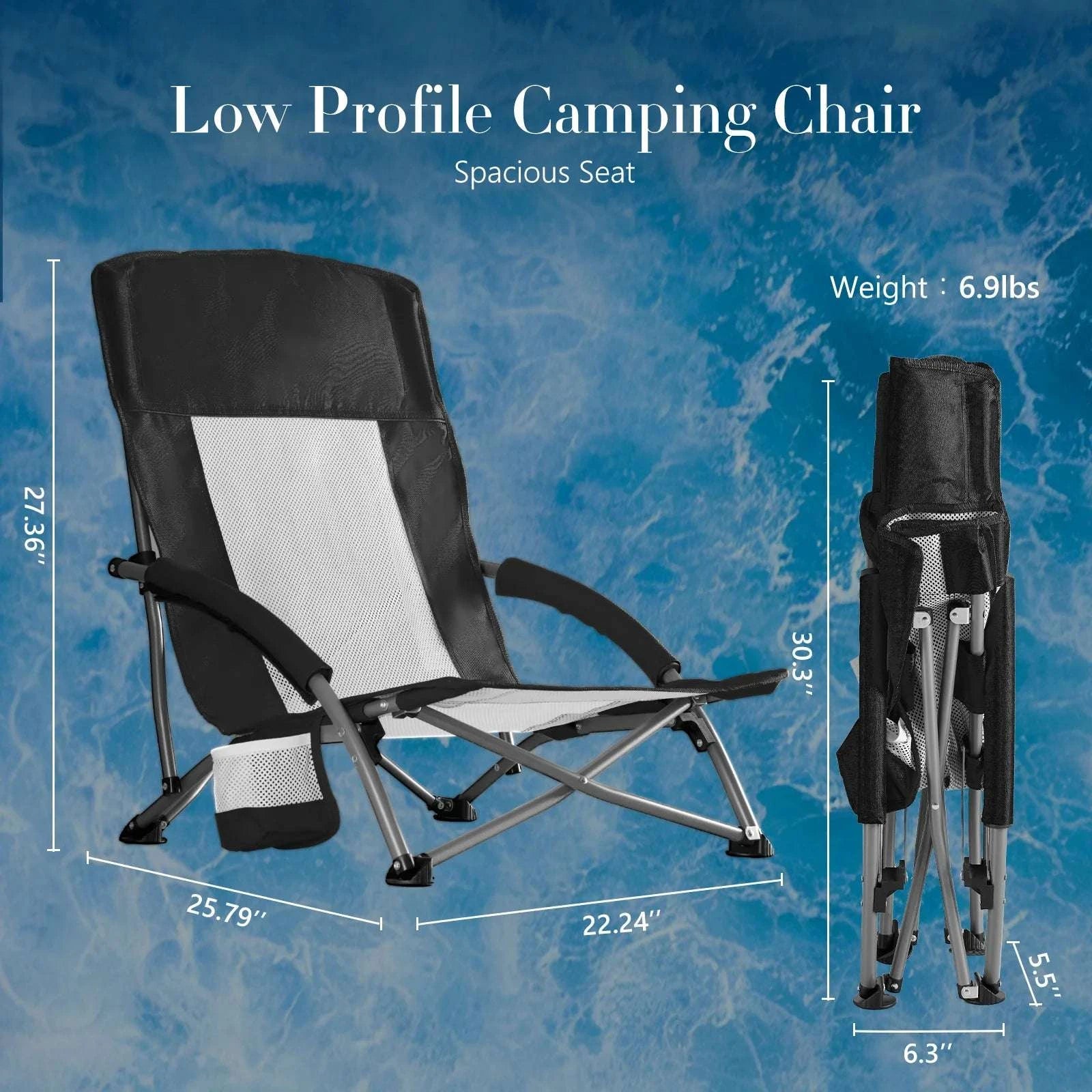 Portable Folding Camping Chair with Cup Holder and Steel Frame-Blue / United States