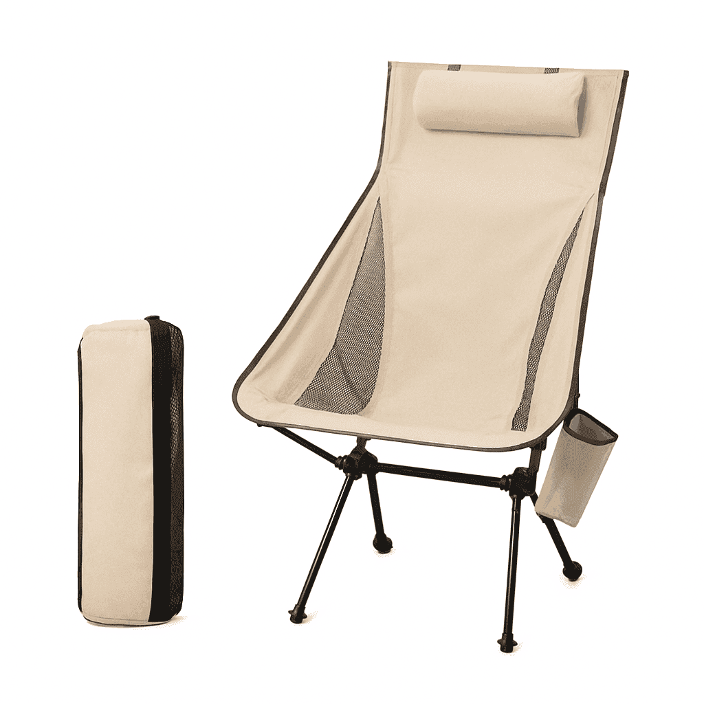 Portable Folding Camping Chair with Headrest Lightweight Aluminum Alloy-Beige