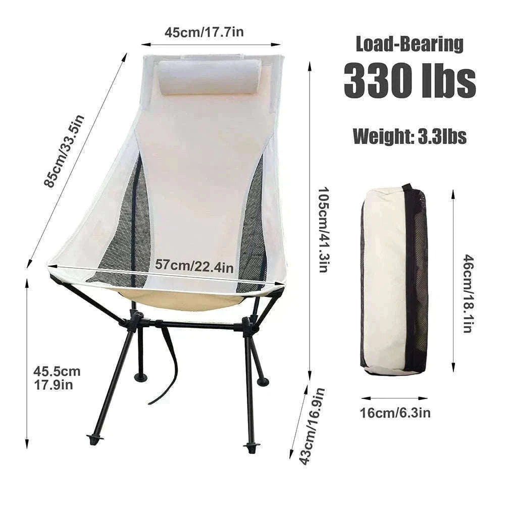 Portable Folding Camping Chair with Headrest Lightweight Aluminum Alloy-Beige