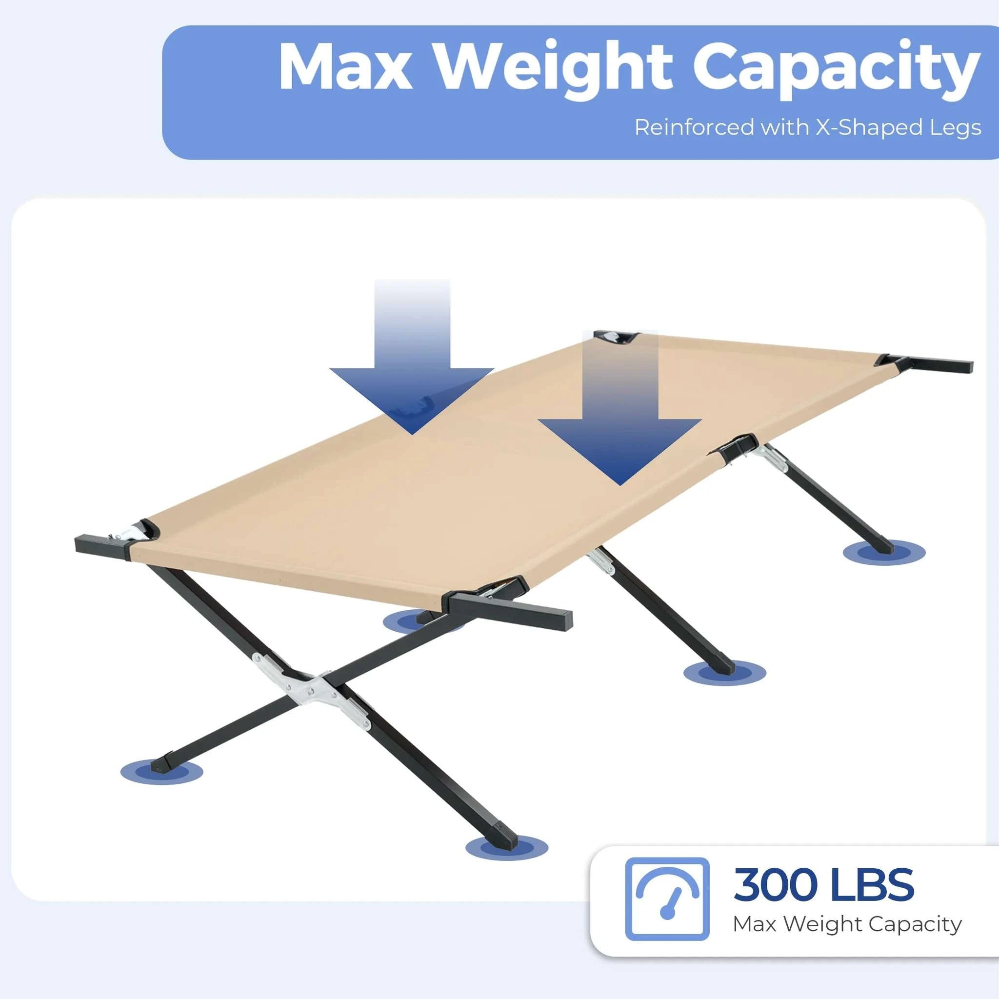 Portable Folding Camping Cot Bed 300 lbs Capacity 73" x 36"-Khaki / United States