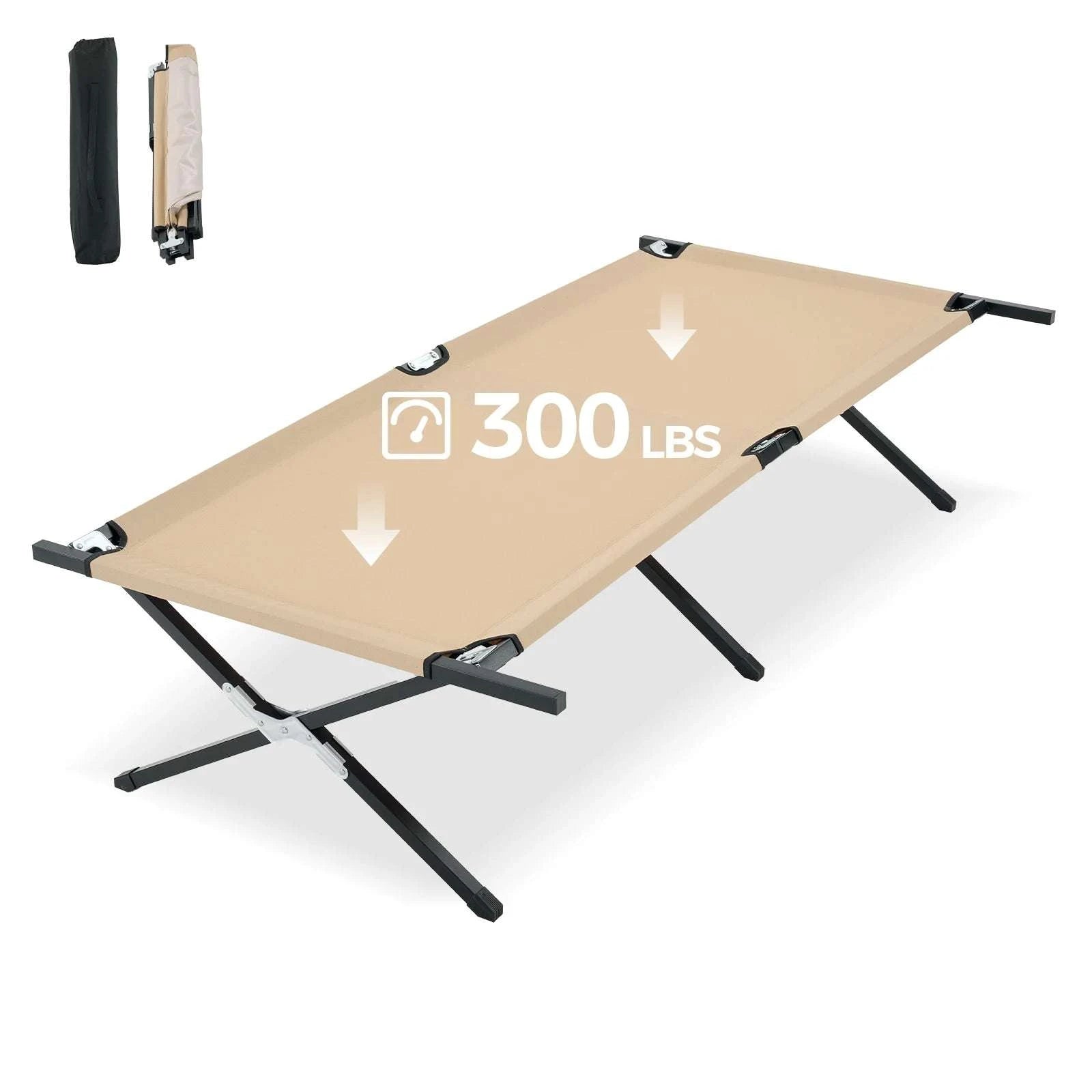 Portable Folding Camping Cot Bed 300 lbs Capacity 73" x 36"-Khaki / United States