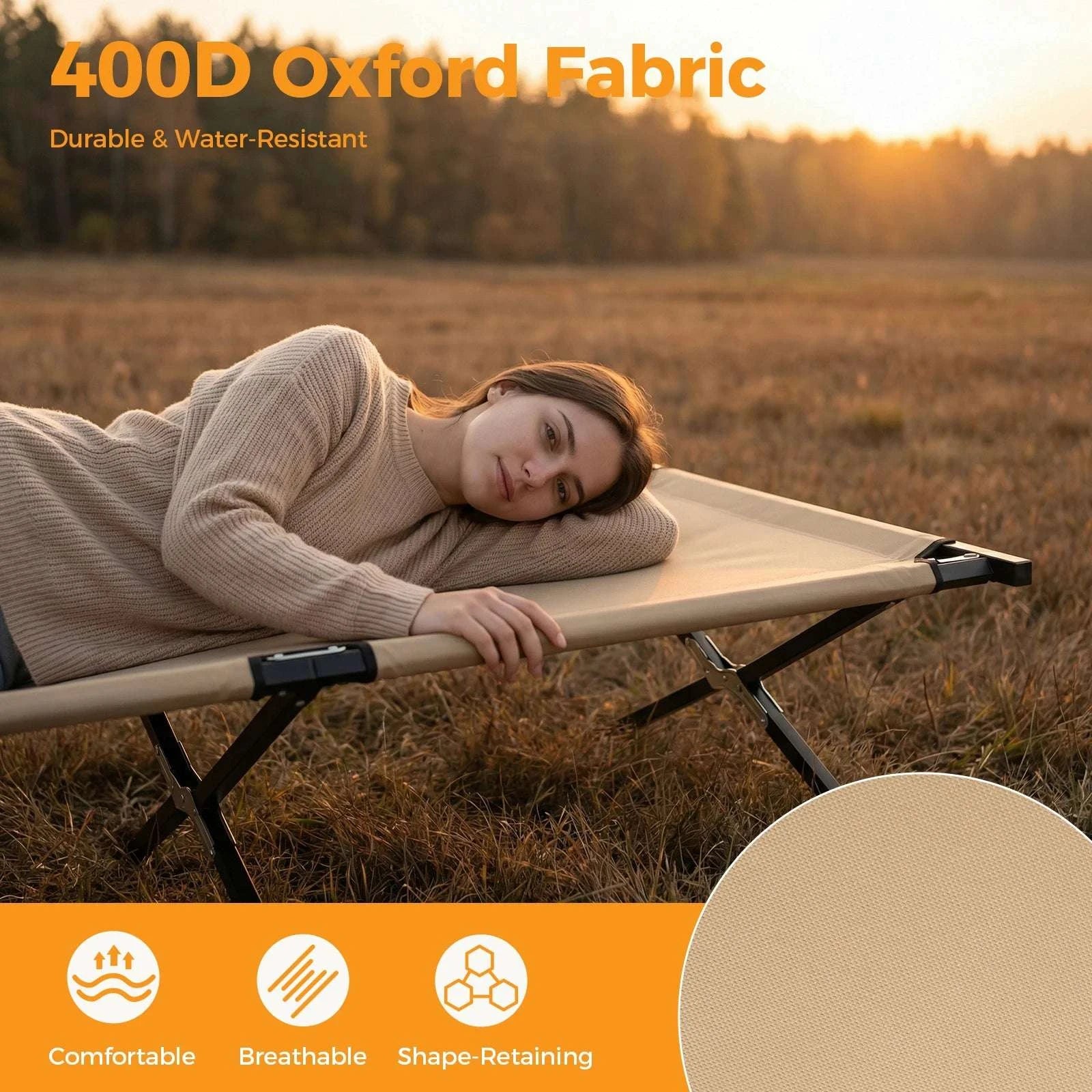 Portable Folding Camping Cot Bed 300 lbs Capacity 73" x 36"-Khaki / United States