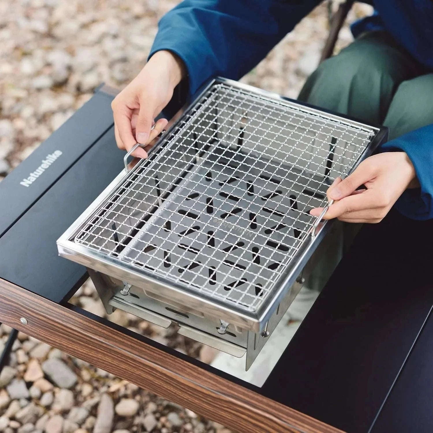 Portable Folding Charcoal Grill for IGT Table with Tongs-Folding Grill / Germany