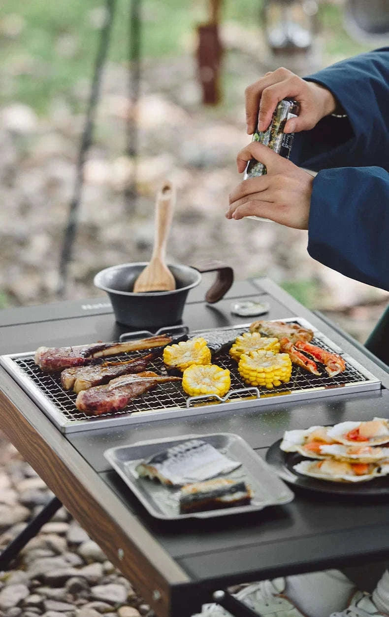 Portable Folding Charcoal Grill for IGT Table with Tongs-Folding Grill / Germany