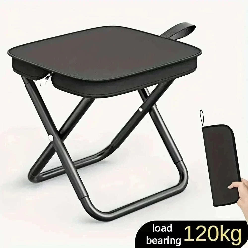 Portable Folding Stool Compact Travel Seat for Camping, Hiking & Daily Use-Black-A