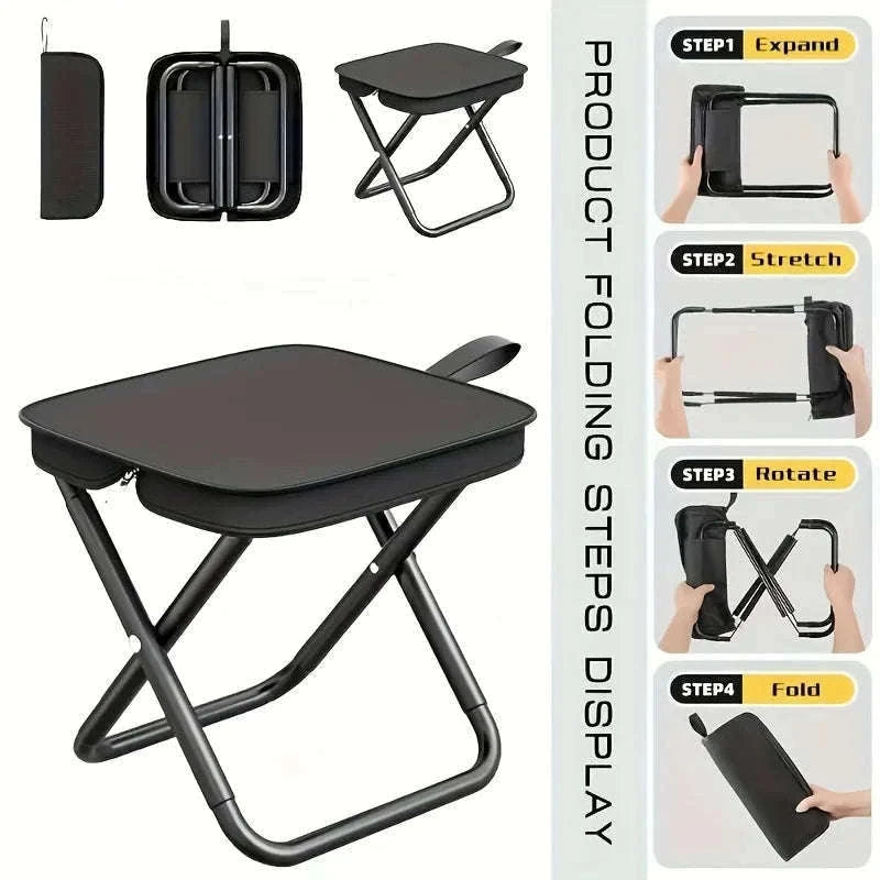 Portable Folding Stool Compact Travel Seat for Camping, Hiking & Daily Use-Black-A