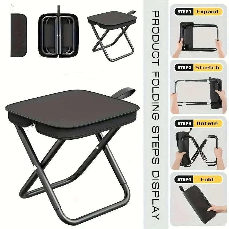Portable Folding Stool Compact Travel Seat for Camping, Hiking & Daily Use-Black-A