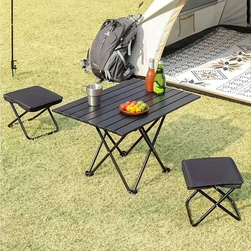 Portable Folding Stool Compact Travel Seat for Camping, Hiking & Daily Use-Black-A