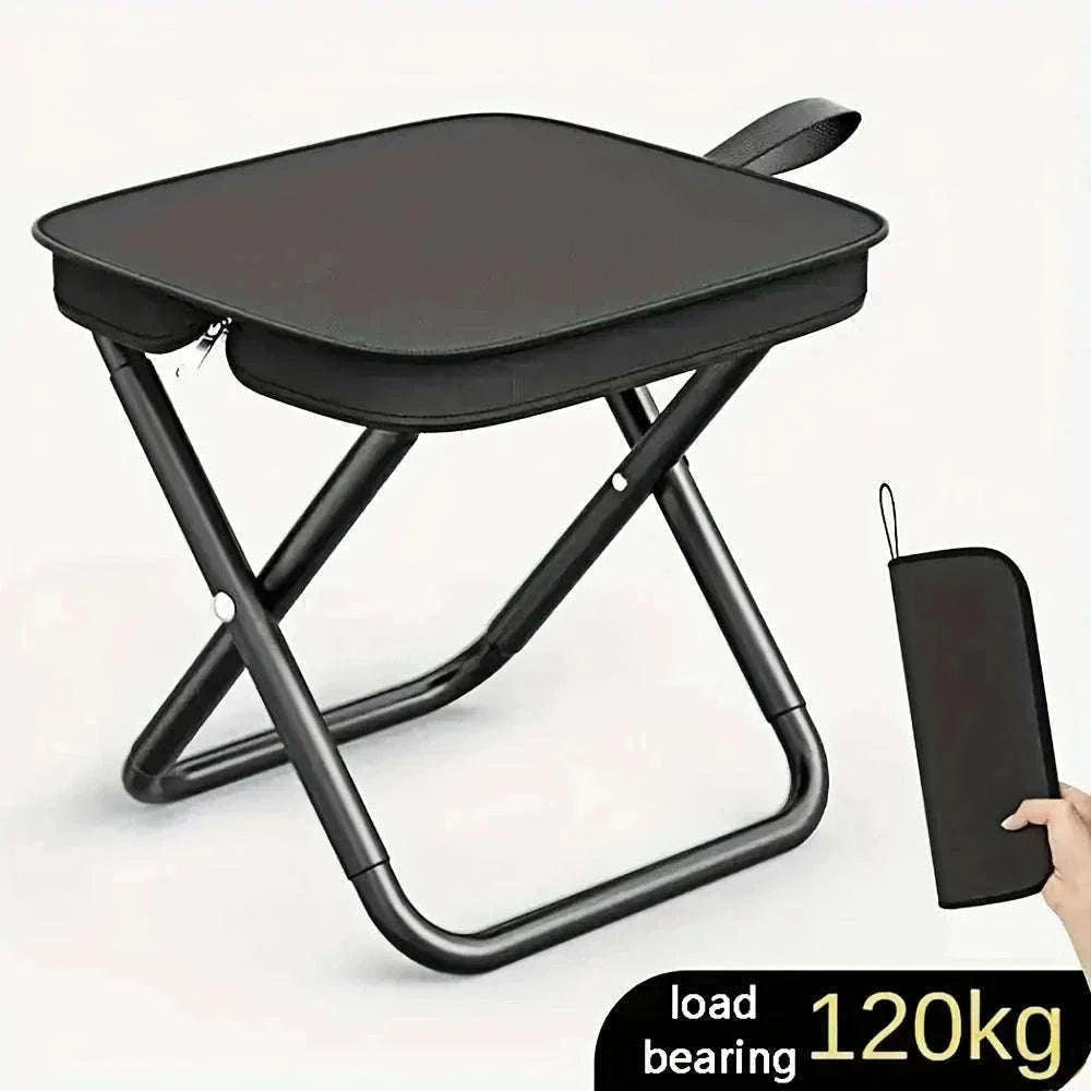 Portable Folding Stool Compact Travel Seat for Camping, Hiking & Daily Use-Black-A