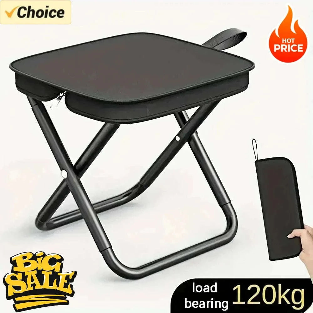 Portable Folding Stool Compact Travel Seat for Camping, Hiking & Daily Use-Black-A