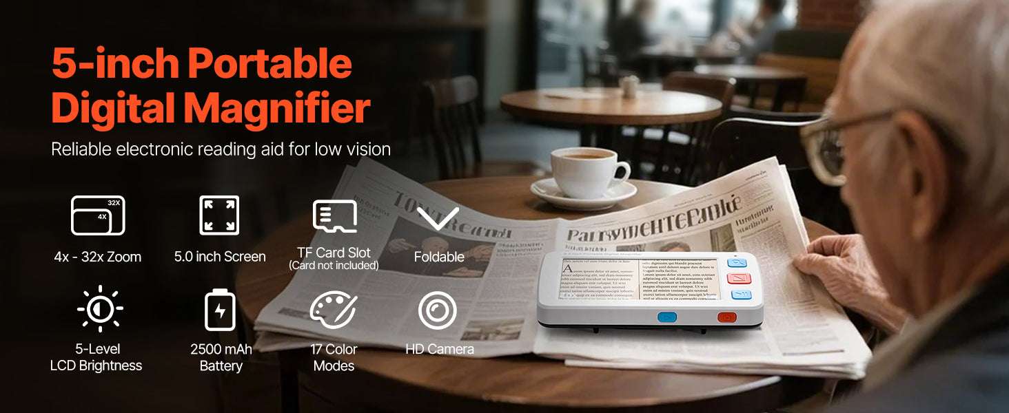 Portable HD Digital Magnifier with 5" Screen & 4X–48X Zoom-1 Len / United States