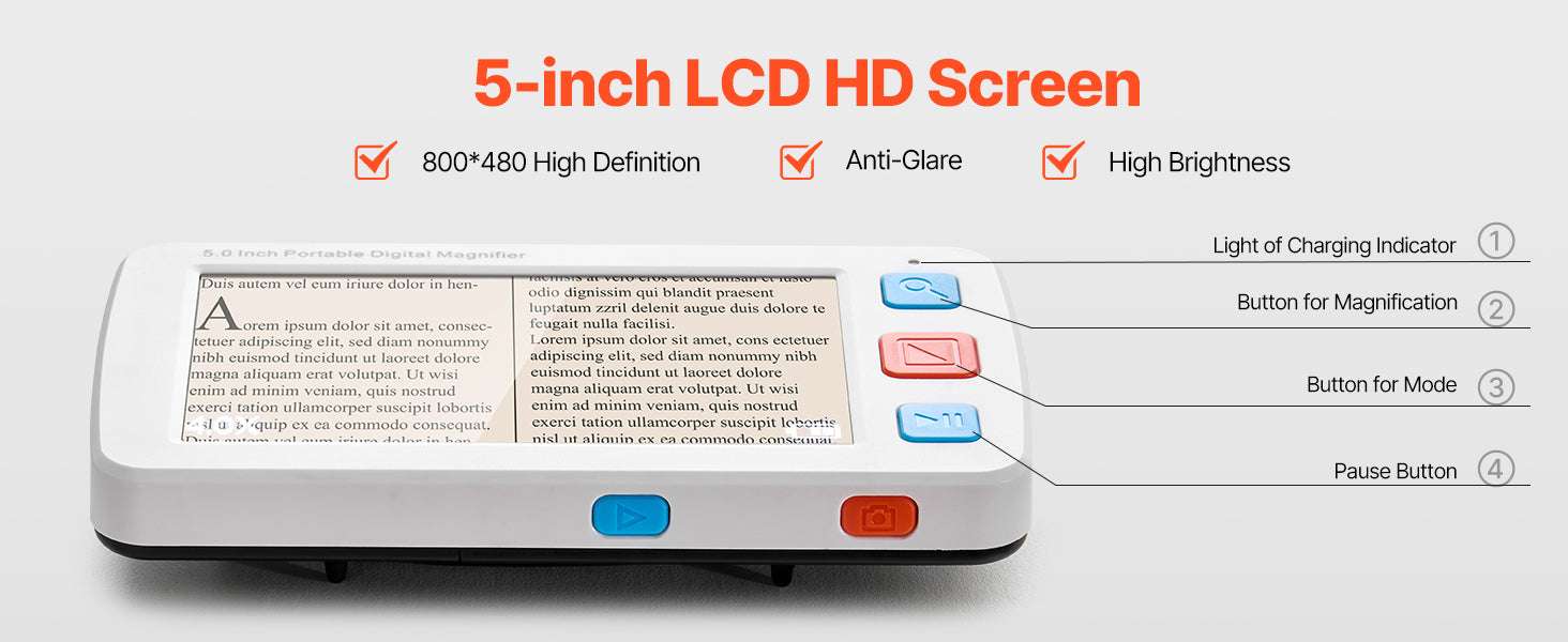Portable HD Digital Magnifier with 5" Screen & 4X–48X Zoom-1 Len / United States