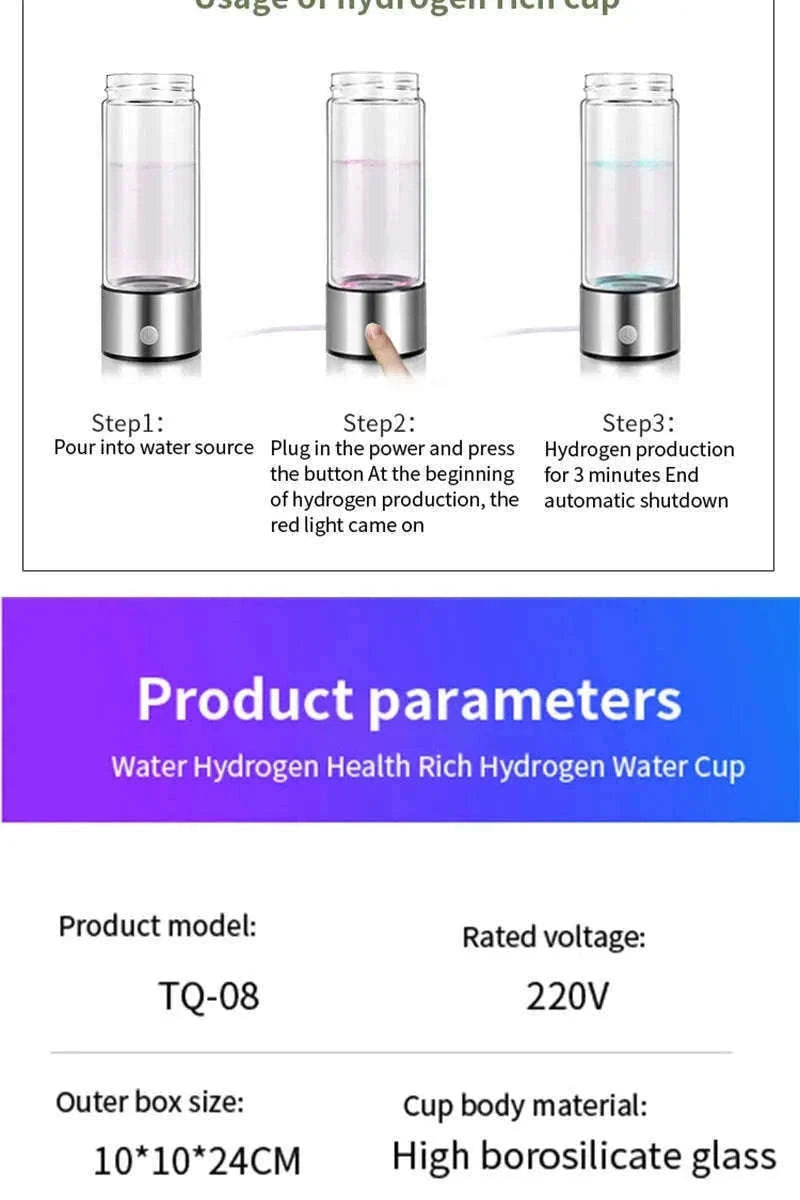 Portable Hydrogen-Rich Water Cup USB Rechargeable 420ml-style 2Upgraded