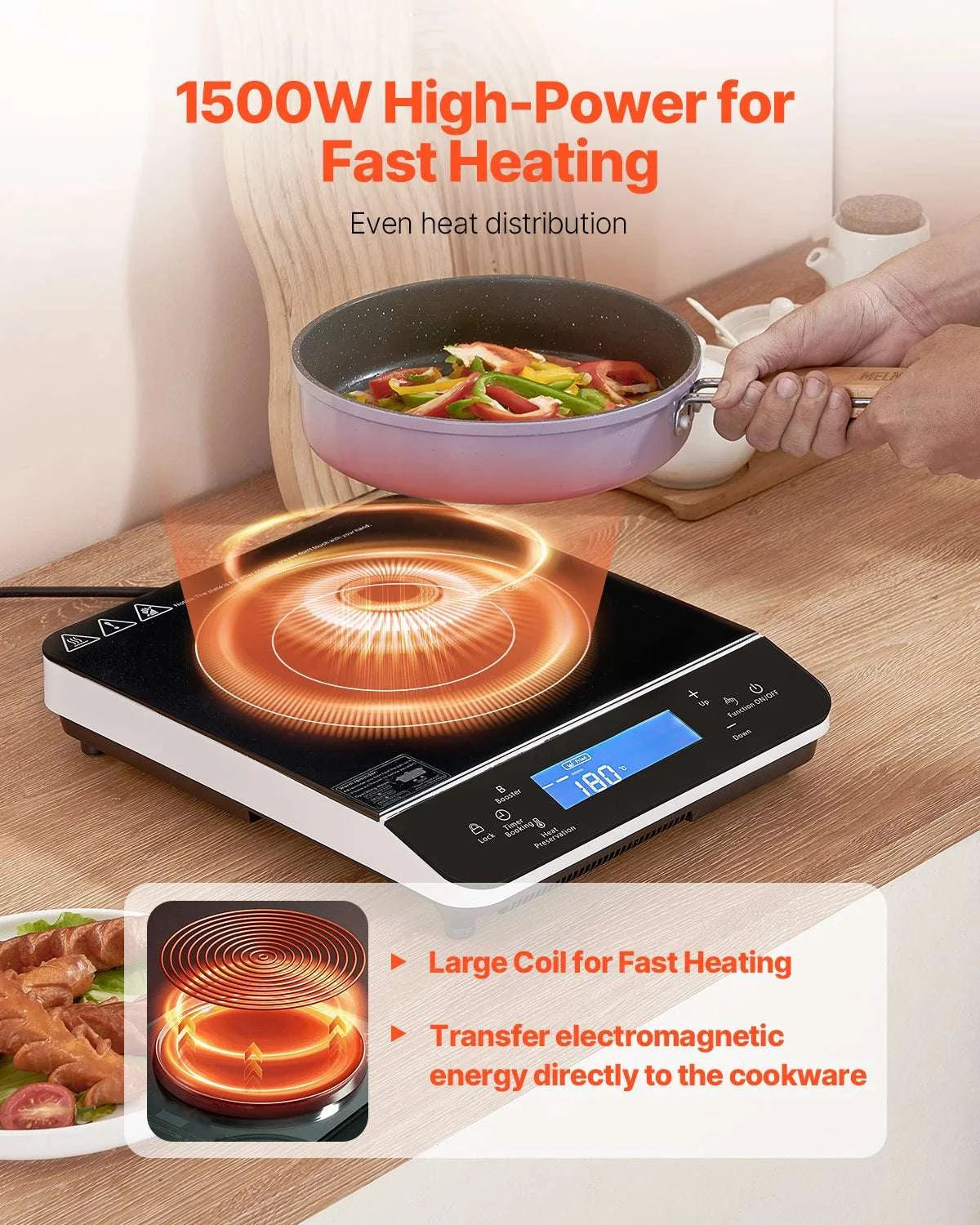 Portable Induction Cooktop 1500W with 9 Heat Levels & Timer-1800W / United States