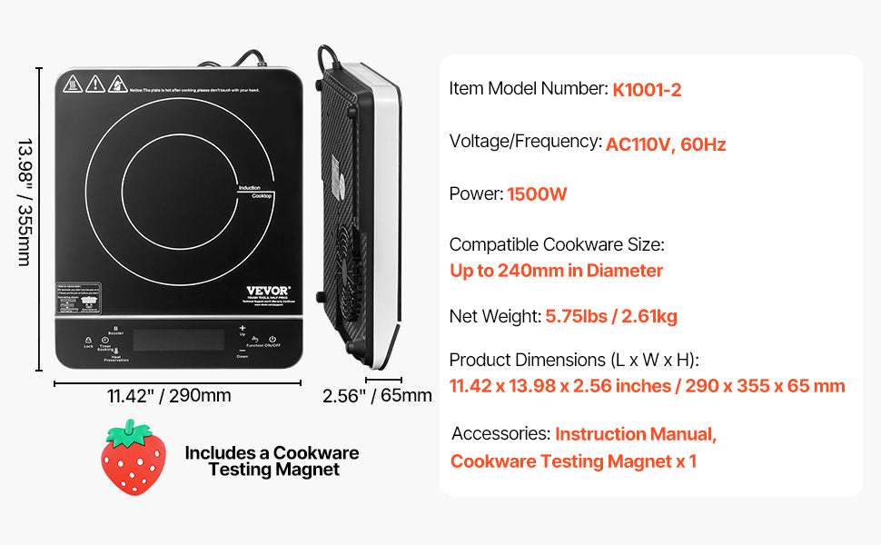 Portable Induction Cooktop 1500W with 9 Heat Levels & Timer-1800W / United States